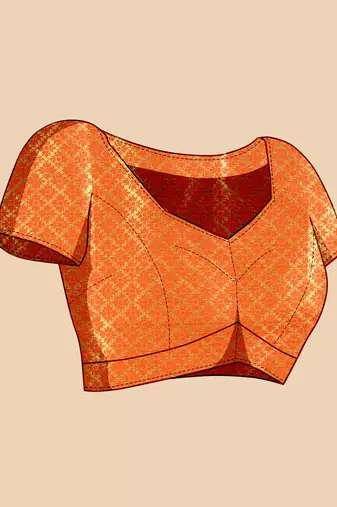 red silk blend printed saree with blouse