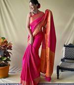 pink silk blend printed saree with blouse