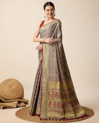 blue silk blend printed saree with blouse 2
