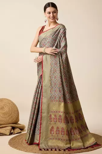 blue silk blend printed saree with blouse