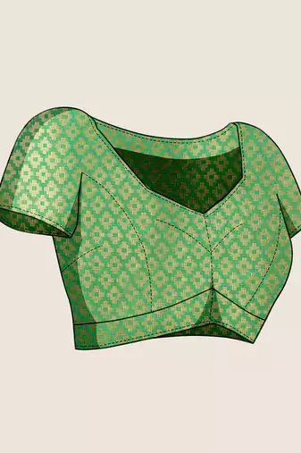 green silk blend printed saree with blouse