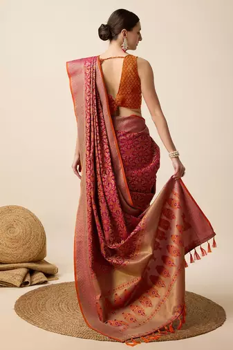 pink silk blend printed saree with blouse