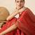 red silk blend printed saree with blouse