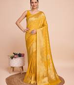 yellow silk blend printed saree with blouse