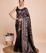 black silk blend printed saree with blouse