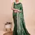 green silk blend printed saree with blouse