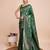green silk blend printed saree with blouse