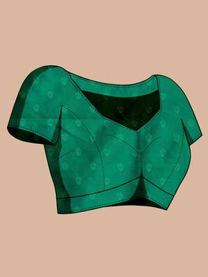 green silk blend printed saree with blouse 5