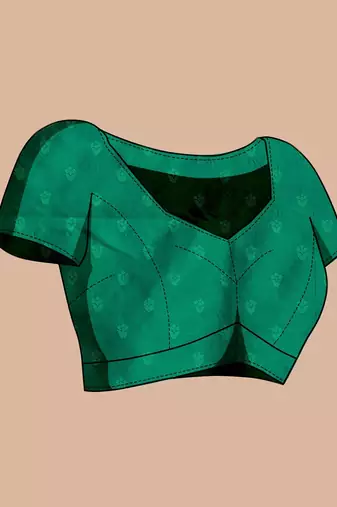 green silk blend printed saree with blouse