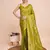 parrot green silk blend printed saree with blouse