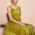 parrot green silk blend printed saree with blouse