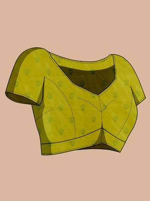 parrot green silk blend printed saree with blouse 5