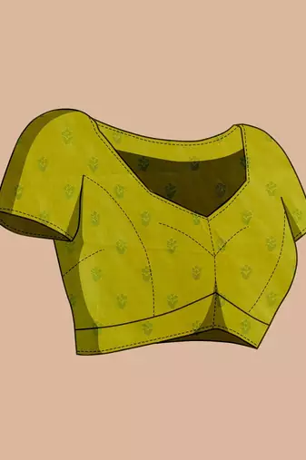parrot green silk blend printed saree with blouse