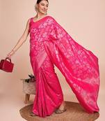 pink silk blend printed saree with blouse