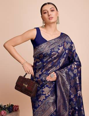 teal silk blend printed saree with blouse 3