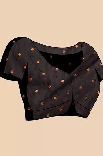 black silk blend printed saree with blouse