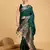 green silk blend printed saree with blouse