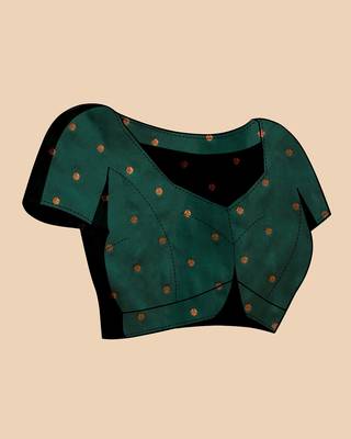 green silk blend printed saree with blouse 4