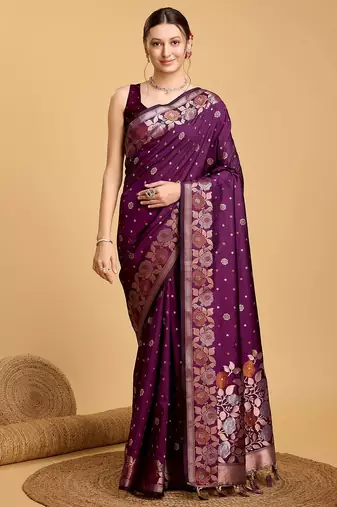lavender silk blend printed saree with blouse