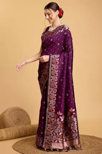 lavender silk blend printed saree with blouse