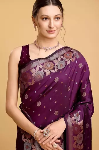 lavender silk blend printed saree with blouse