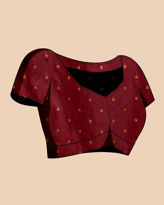 maroon silk blend printed saree with blouse 5