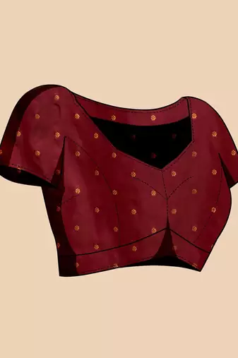 maroon silk blend printed saree with blouse