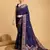 navy blue silk blend printed saree with blouse