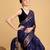 navy blue silk blend printed saree with blouse