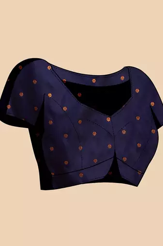 navy blue silk blend printed saree with blouse