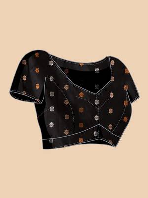 black silk blend printed saree with blouse 5