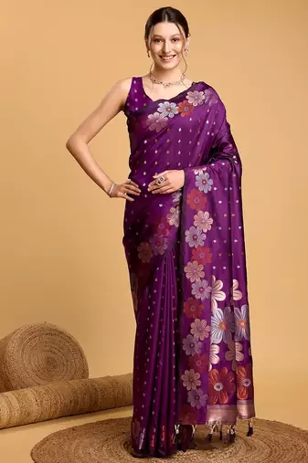 lavender silk blend printed saree with blouse