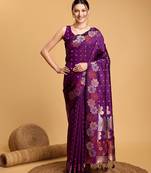 lavender silk blend printed saree with blouse