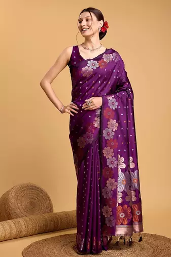 lavender silk blend printed saree with blouse
