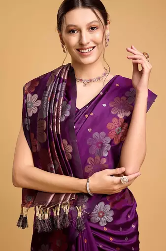 lavender silk blend printed saree with blouse