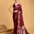 maroon silk blend printed saree with blouse