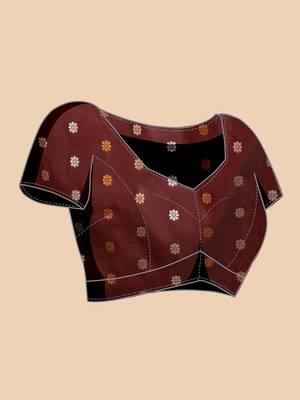 maroon silk blend printed saree with blouse 5