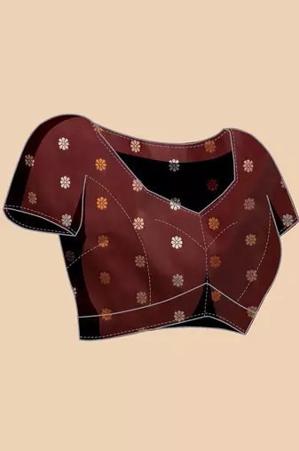 maroon silk blend printed saree with blouse