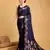 navy blue silk blend printed saree with blouse