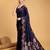 navy blue silk blend printed saree with blouse