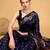navy blue silk blend printed saree with blouse