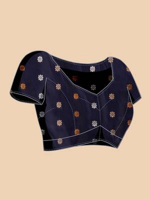 navy blue silk blend printed saree with blouse 5