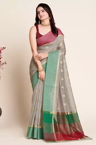grey silk blend printed saree with blouse