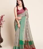 grey silk blend printed saree with blouse