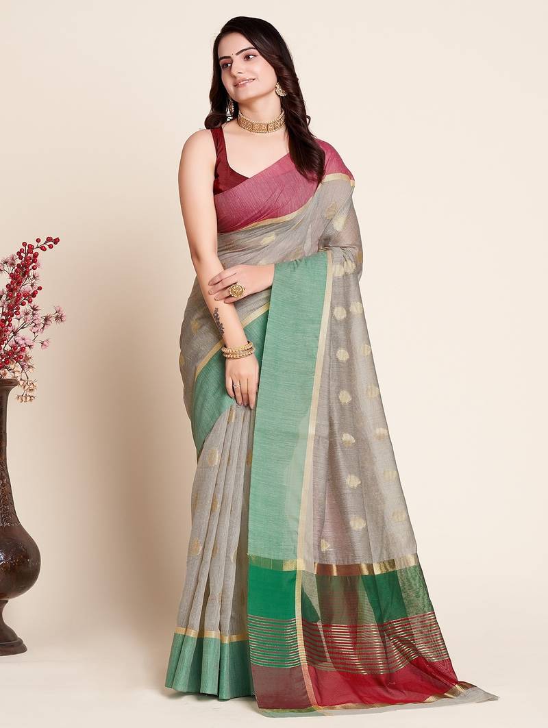 grey silk blend printed saree with blouse