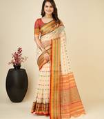 cream silk blend printed saree with blouse