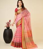 pink silk blend printed saree with blouse