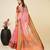 pink silk blend printed saree with blouse