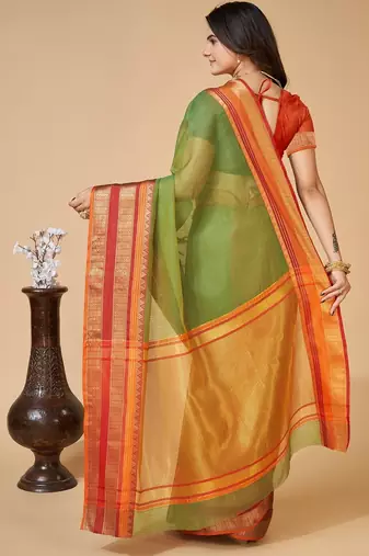 green chanderi printed saree with blouse