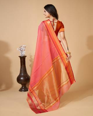 maroon chanderi printed saree with blouse 3